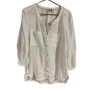 Anthropologie Akemi + Kim white button down sear sucker XL